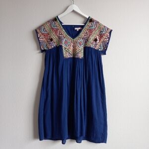 Pink Chicken Beaded Embroidered Cotton Double Gauze Tunic Dress S